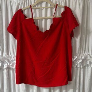 Monteau Red Scalloped Blouse